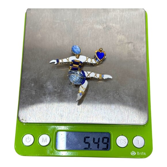 Liztech 05 Wire Wrapped Ballet Ballerina Dancer Brooch Heart & Blue GemStones - Picture 6 of 6